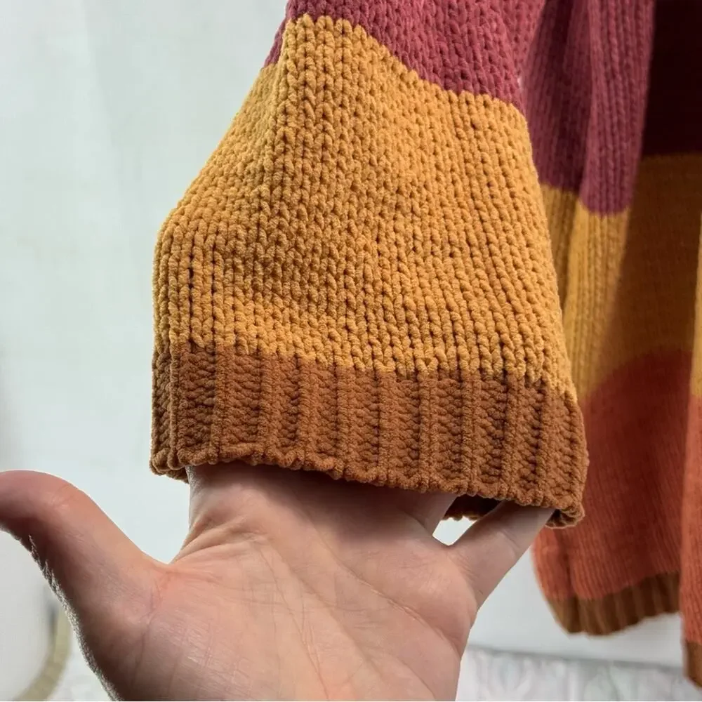 Umgee Women’s Large fall colors Striped Open-Front Cardigan Sweater